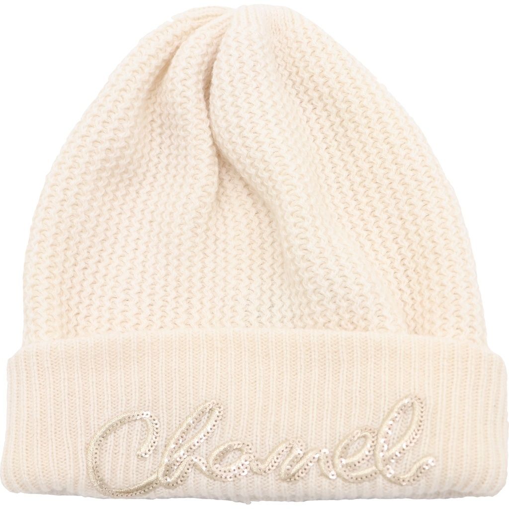CHANEL (シャネル) ロゴモチーフ カシミヤ ニットキャップ ニット帽