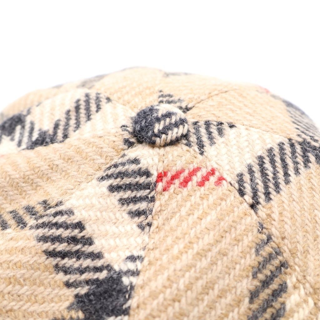 【希少/美品】バーバリー L レザー ウール 切替 ノバチェック キャスケット BURBERRY (バーバリー) ノバチェック総柄 ツイード ウール