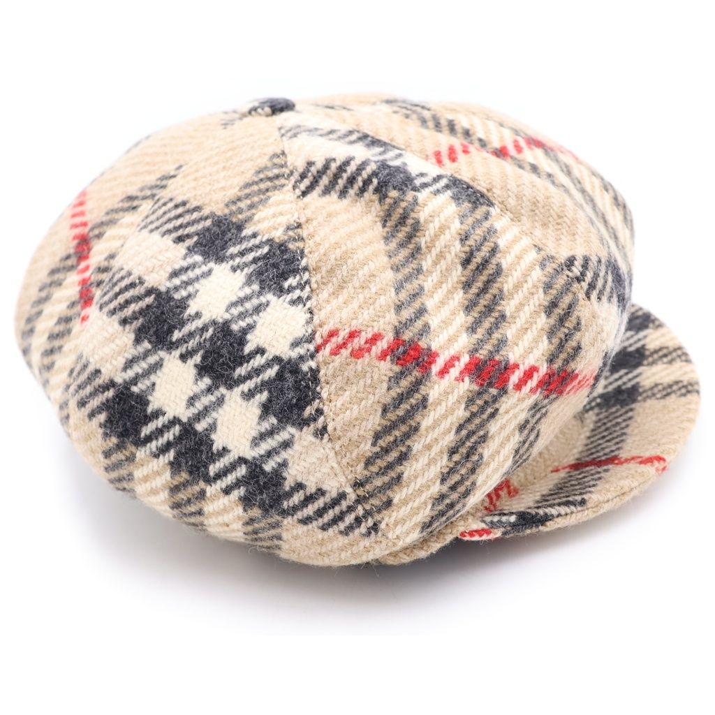 BURBERRY アジャスター 付き ベレー帽 キャスケット ノバチェック F BURBERRY (バーバリー) ノバチェック総柄 ツイード ウール