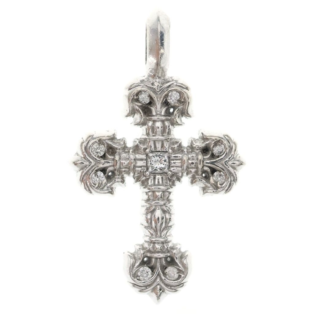CHROME HEARTS (クロムハーツ) 18KWG CHARM FILIGREE TINY P DMND タイニーフィリグリー PAVEダイヤ シルバー ネックレストップ ホワイトゴールド