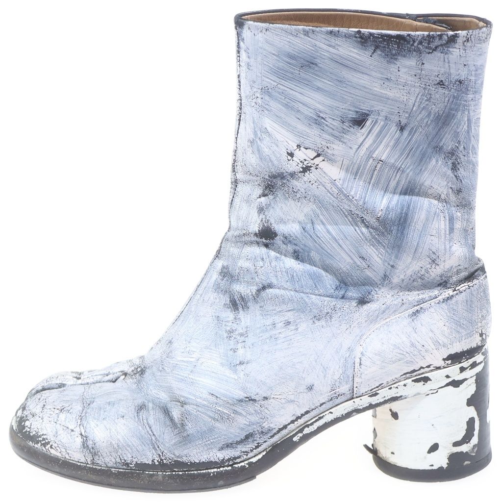 Maison Margiela メゾンマルジェラ TABI BOOTS タビ ペンキアンクルレザーブーツ ブラック/ホワイト S57WU0132 Maison Margiela (メゾンマルジェラ) TABI BOOTS タビ ペンキアンクル