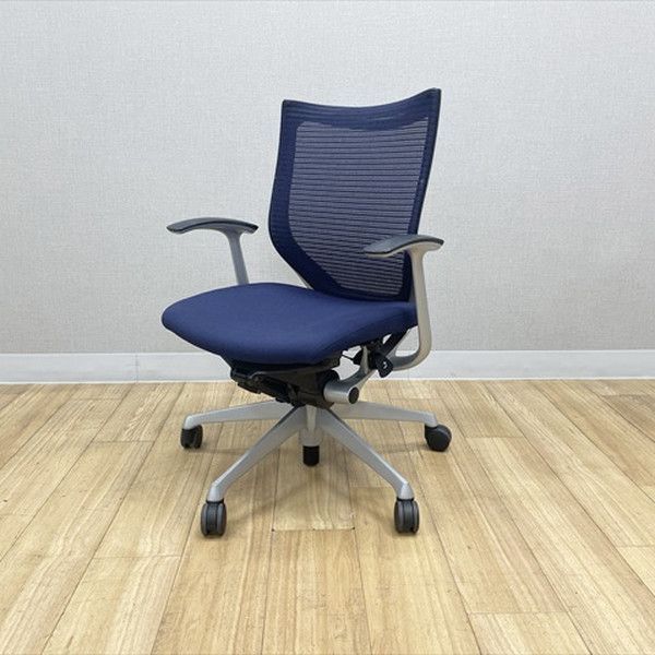 バロンチェア ローバック スタンダードメッシュ 肘付 オフィスデスク オカムラ ダークブルー