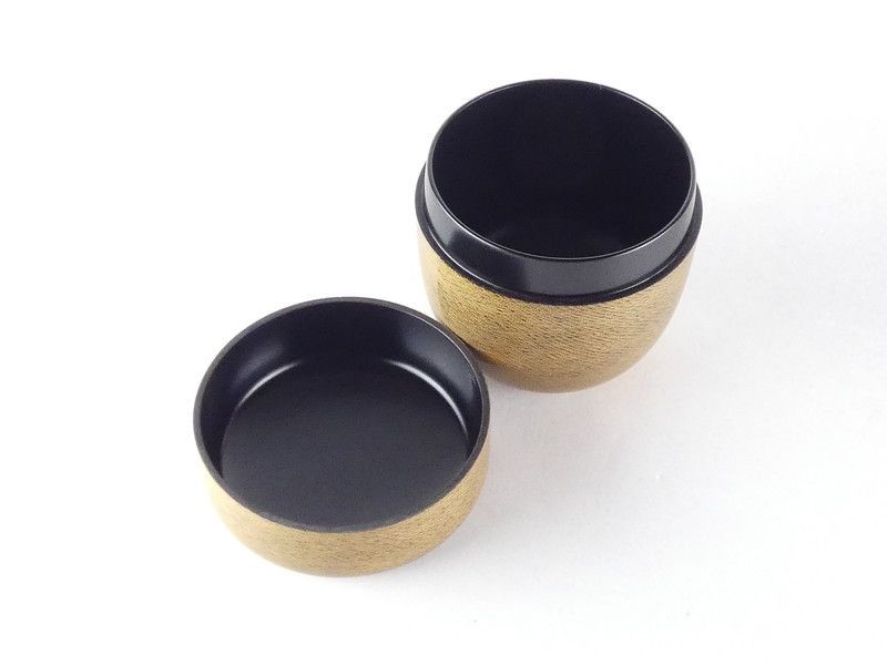 前志芸男「沈金 松葉松笠図 棗」共箱 木製 保証品 茶道具 輪島塗 /R259
