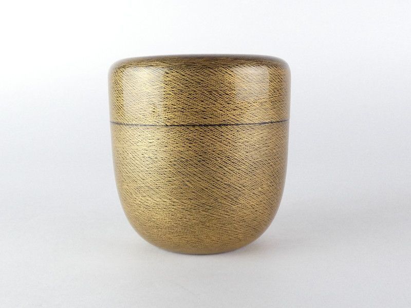 前志芸男「沈金 松葉松笠図 棗」共箱 木製 保証品 茶道具 輪島塗 /R259