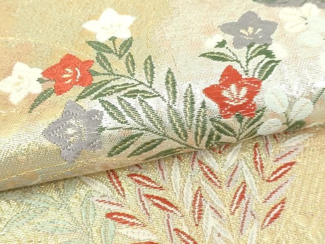 平和屋本店▽六通柄袋帯 唐織 飛鶴花文 本金箔 正絹 逸品 DABI1499sf