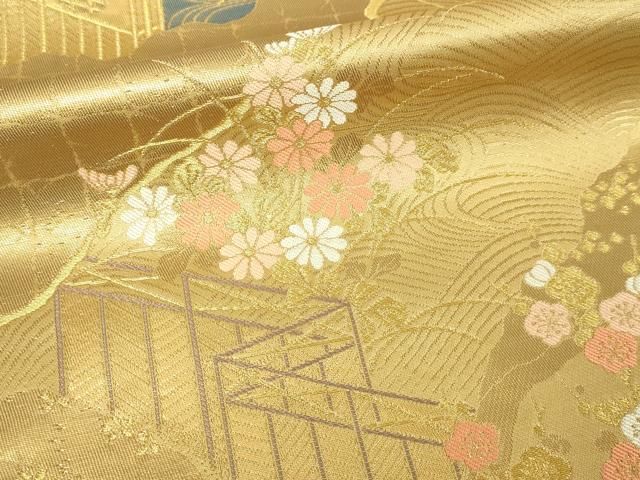 平和屋本店▽六通柄袋帯 道長絵巻文 純金二重箔 正絹