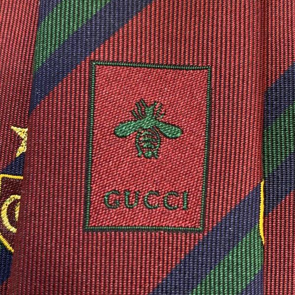 中古】GUCCI シルクネクタイ マーモント×ストライプ ボルドー グッチ