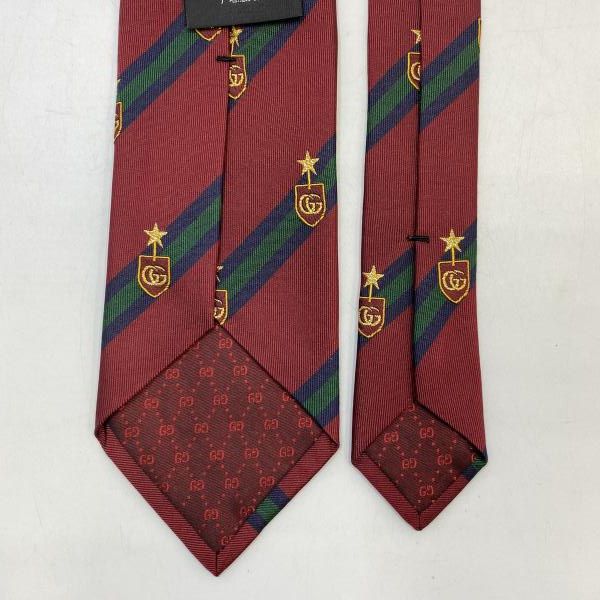 中古】GUCCI シルクネクタイ マーモント×ストライプ ボルドー グッチ