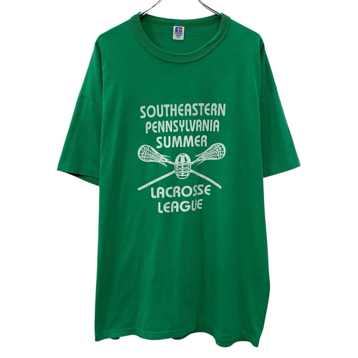 Russel ラッセル アメフトシャツ カンザス大学 アメリカ製オーセンティック 80s USA製 RUSSELL ATHLETIC 半袖 プリントTシャツ XXL グリーン