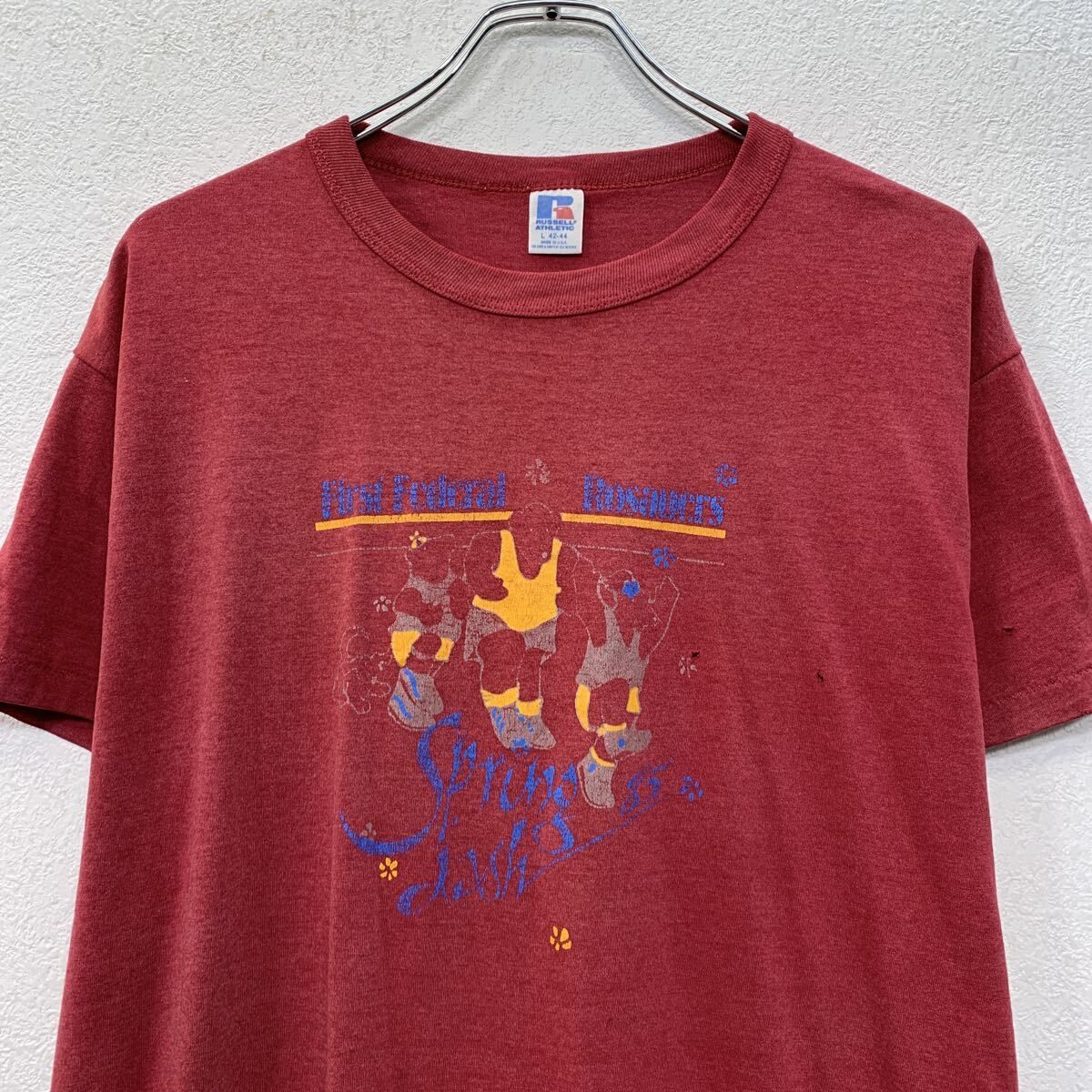 80s USA製 RUSSELL ATHLETIC 半袖 プリントTシャツ L レッド ラッセル