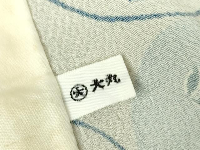 平和屋着物▽上質な小紋　単衣　藍　型染　花丸吉祥文　鬼しぼ縮緬　大丸扱い　正絹　逸品　DABG0783az