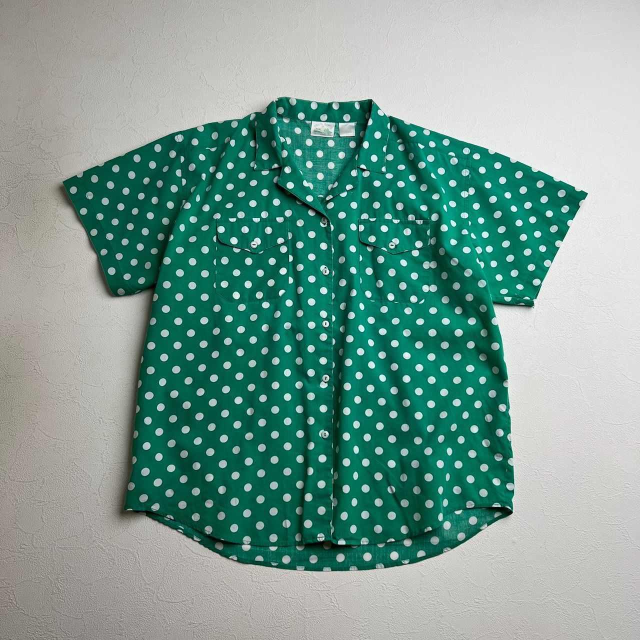 80s〜 PEARL RIVER　ドット柄　開襟　フラップポケット　半袖シャツ　　古着