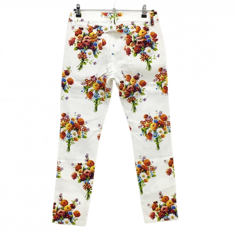超美品】パーリーゲイツ パンツ 白×レッド系 花束柄 ストレッチ