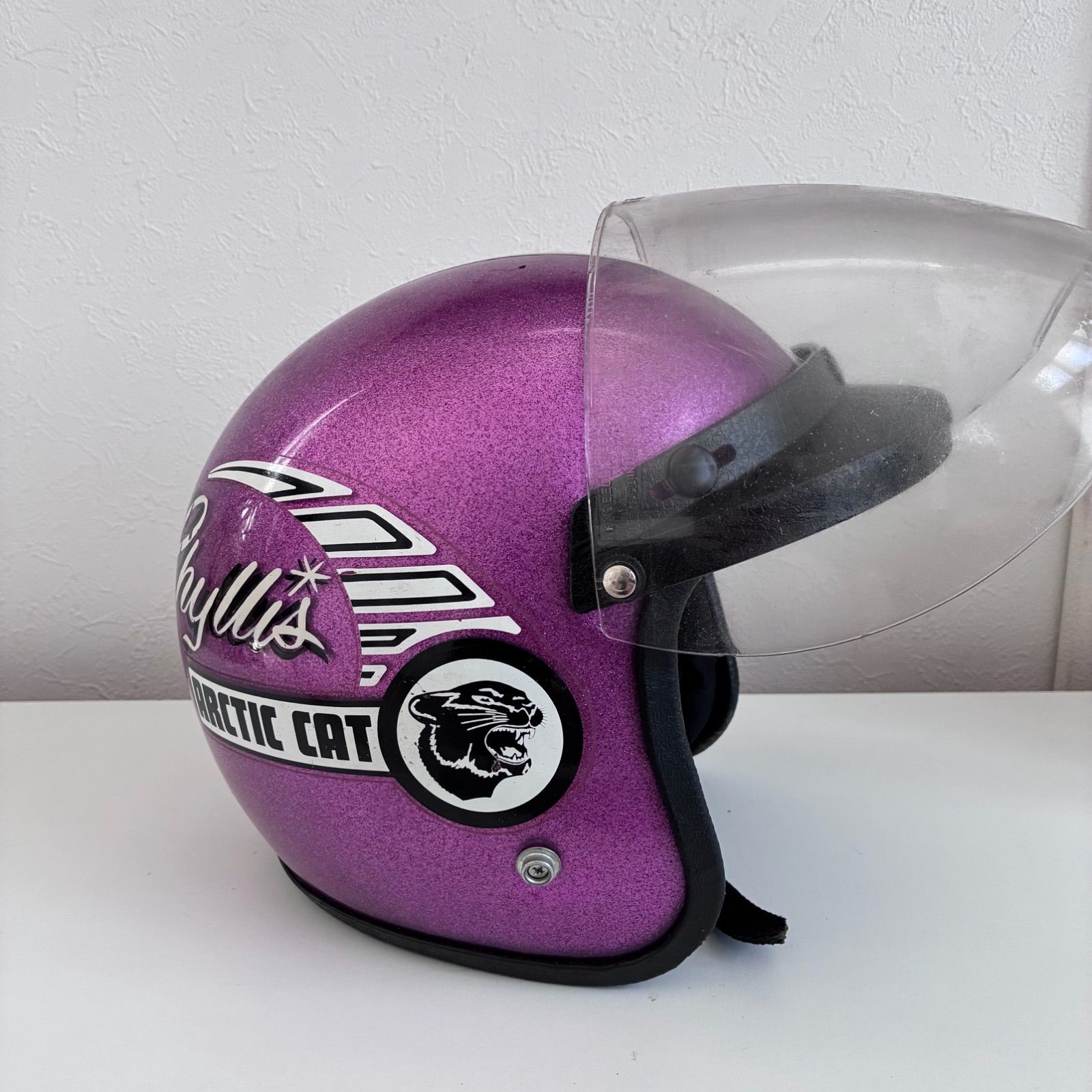 Arctic cat ジェットヘルメット arctic cat☆ビンテージヘルメット Mサイズ シールド フレーク 紫