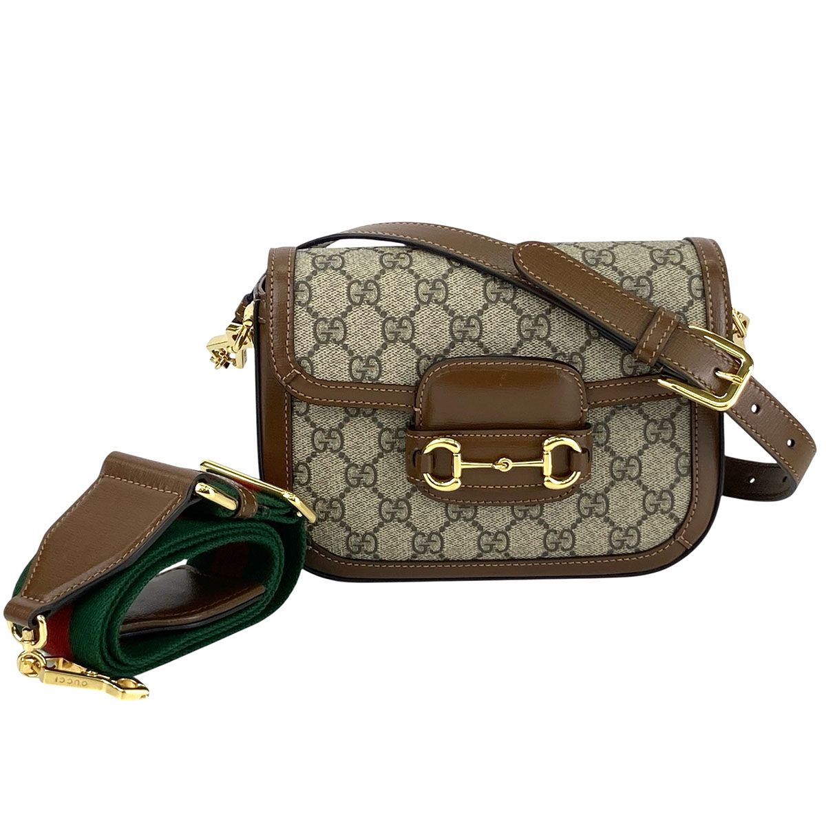GUCCI グッチ ホースビット1995 スモール ウェブストライプ ショルダーバッグ 658574 レディース GGキャンバス レザー ブラウン 中古