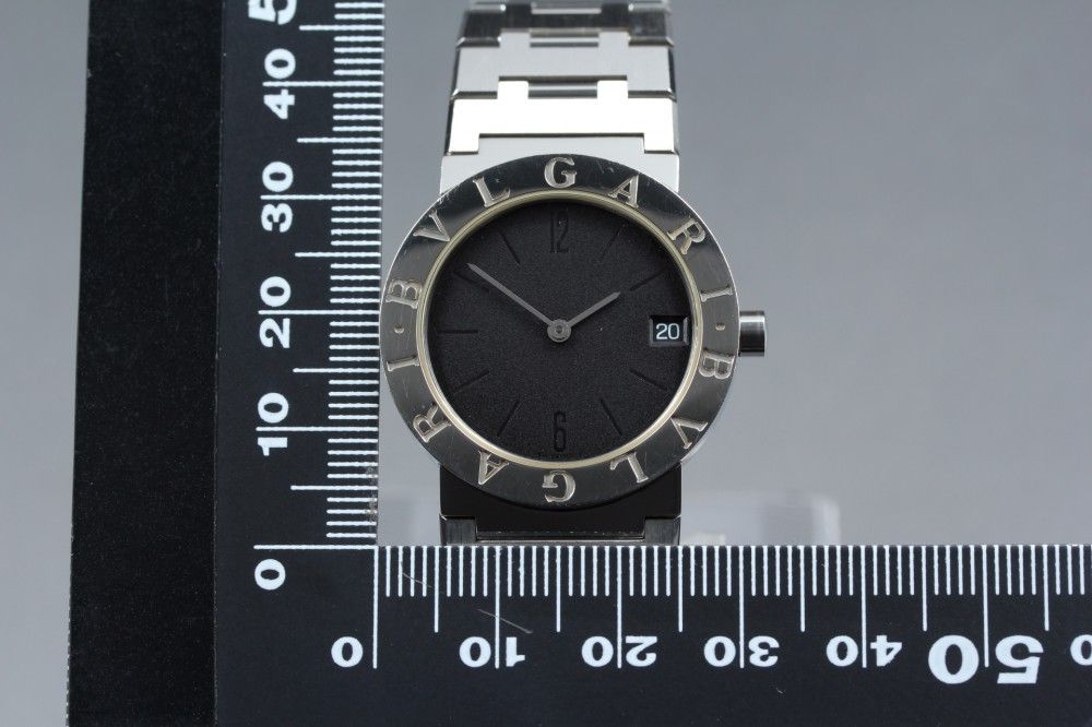 【稼働品】 BVLGARI BB30SS ブラック シルバー デイト 純正ブレス 保証書 クオーツ ユニセックス 腕時計 #17623
