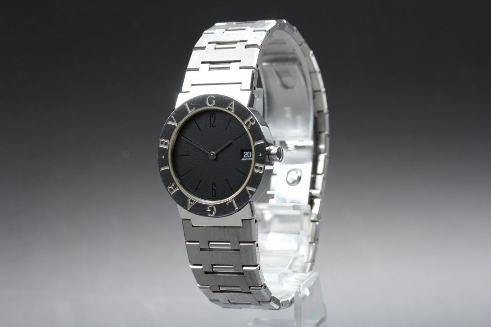 【稼働品】 BVLGARI BB30SS ブラック シルバー デイト 純正ブレス 保証書 クオーツ ユニセックス 腕時計 #17623