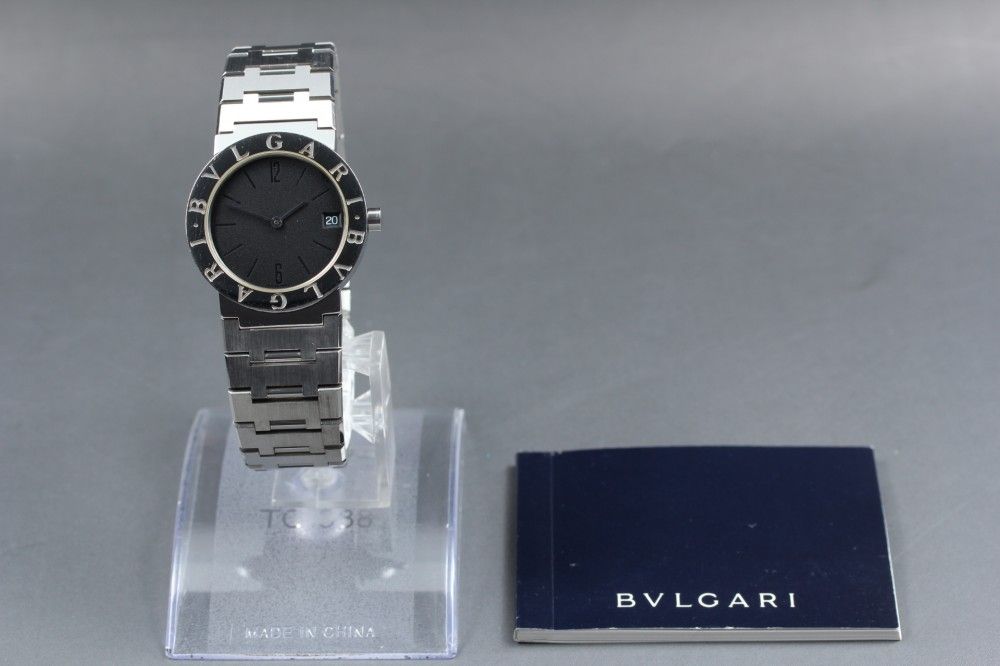 【稼働品】 BVLGARI BB30SS ブラック シルバー デイト 純正ブレス 保証書 クオーツ ユニセックス 腕時計 #17623