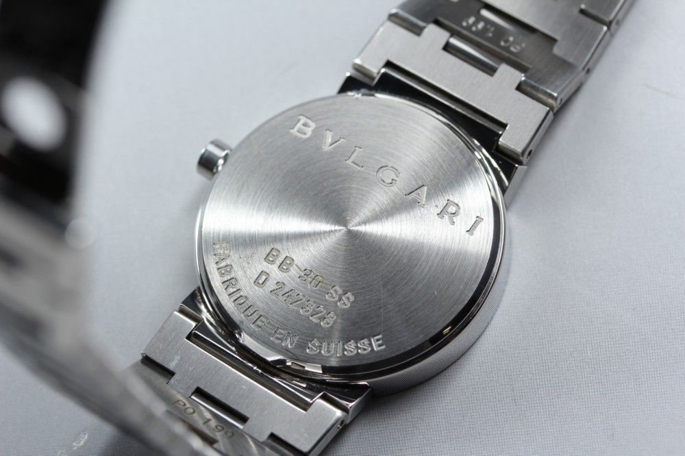 【稼働品】 BVLGARI BB30SS ブラック シルバー デイト 純正ブレス 保証書 クオーツ ユニセックス 腕時計 #17623