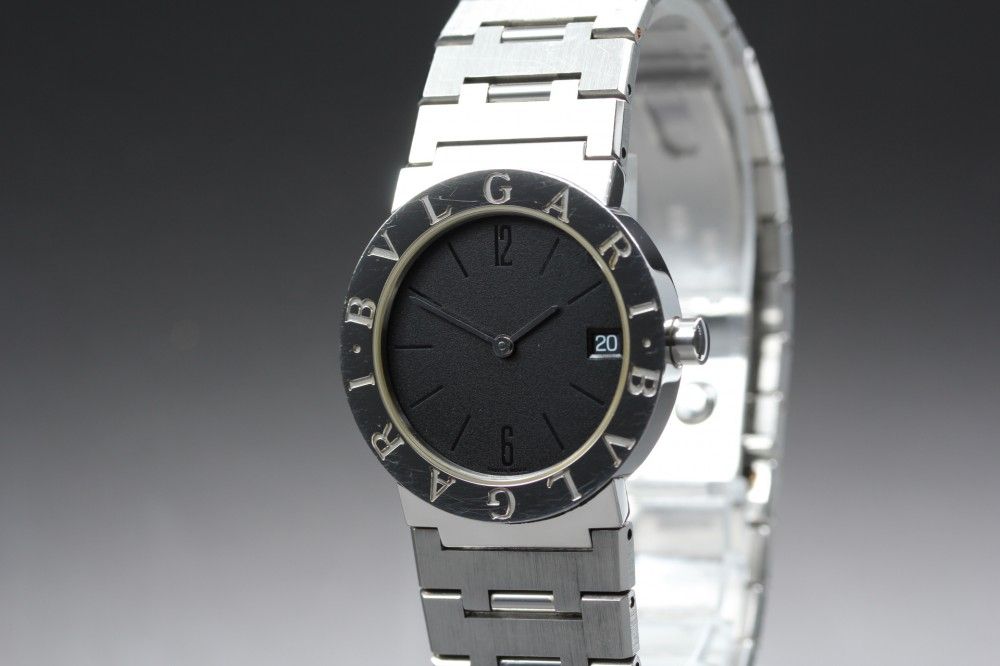 【稼働品】 BVLGARI BB30SS ブラック シルバー デイト 純正ブレス 保証書 クオーツ ユニセックス 腕時計 #17623