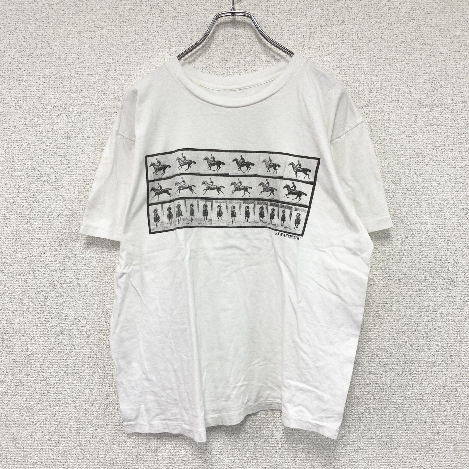 BANANA REPUBLIC　バナナリパブリック　半袖プリントTシャツ　シングルステッチ　ヴィンテージ　馬　白　ホワイト　古着