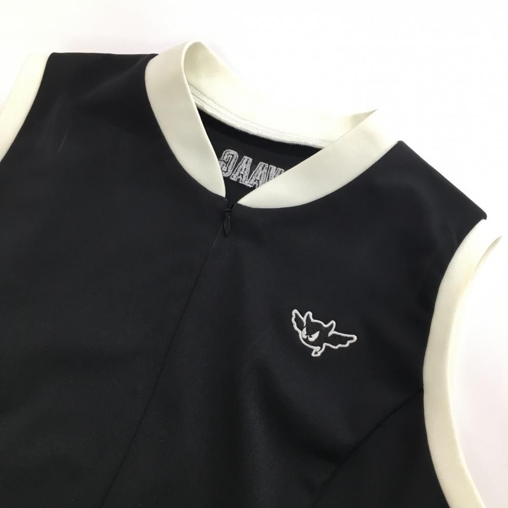 ワック ノースリーブワンピース 黒×白 ロゴ刺しゅう フロントジップ