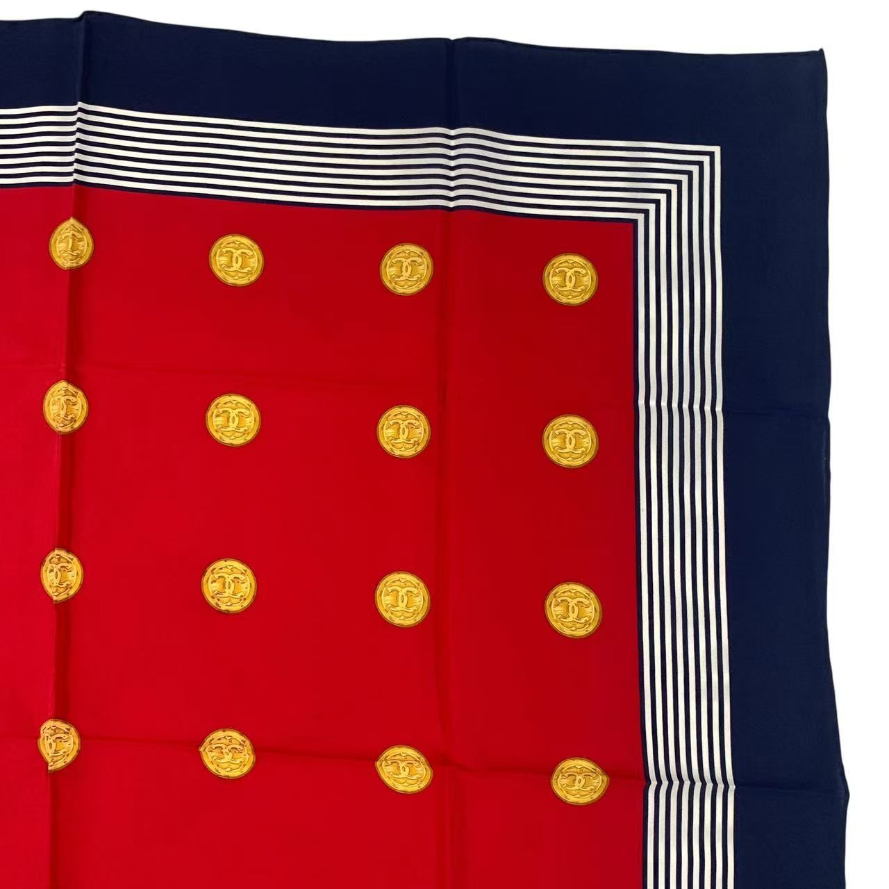 極美品 CHANEL シャネル スカーフ シルク ココマーク ゴールドコイン柄