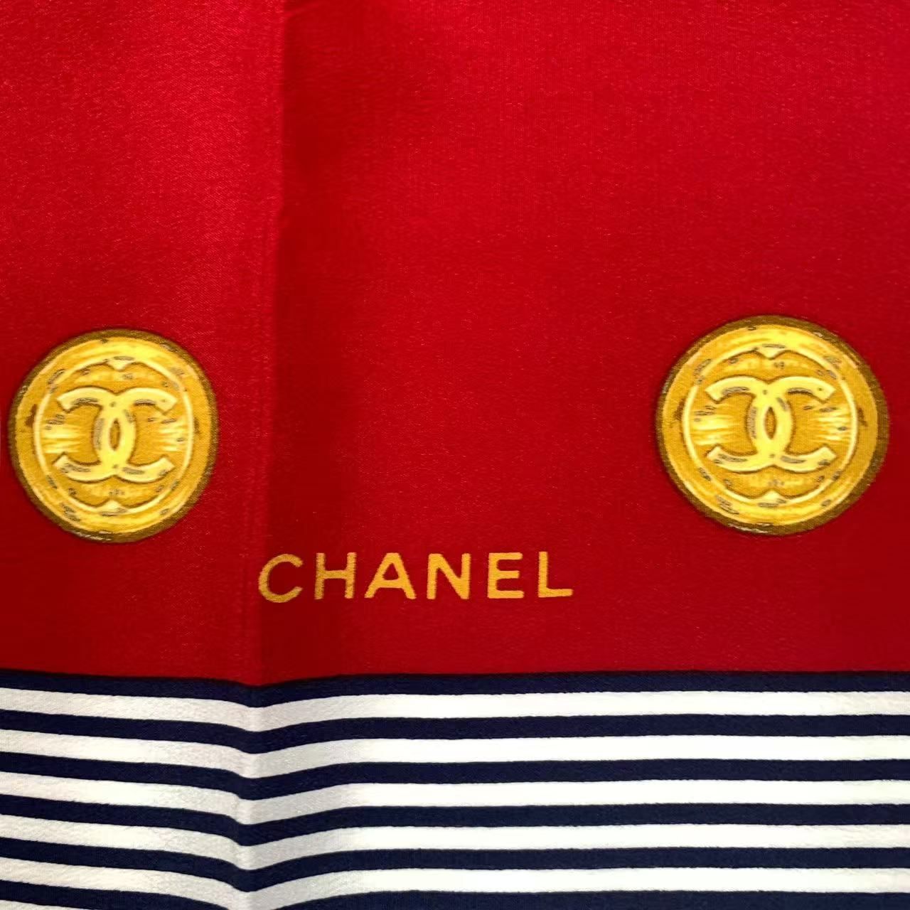 極美品 CHANEL シャネル スカーフ シルク ココマーク ゴールドコイン柄