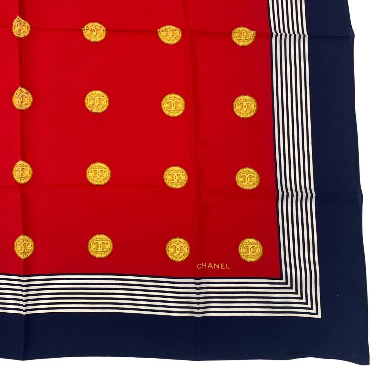 極美品 CHANEL シャネル スカーフ シルク ココマーク ゴールドコイン柄