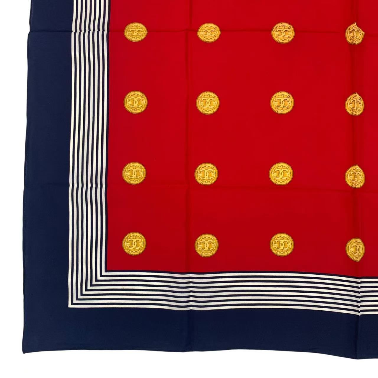 極美品 CHANEL シャネル スカーフ シルク ココマーク ゴールドコイン柄