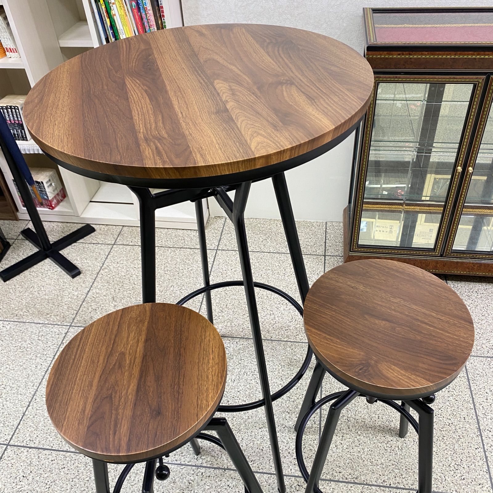 KINO キノ　TABLE&STOOL ヴィンテージシリーズ　ハイテーブル　スツールの3点セット　木目　ブラウン　カフェランチ　デスク作業　[店頭引渡し品]