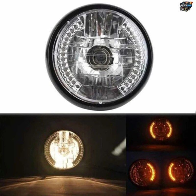 汎用オートバイ用 7インチ ヘッドライト H4 35W LEDヘッドランプ 9配線 ウインカーライトマウントブラケット ブラック