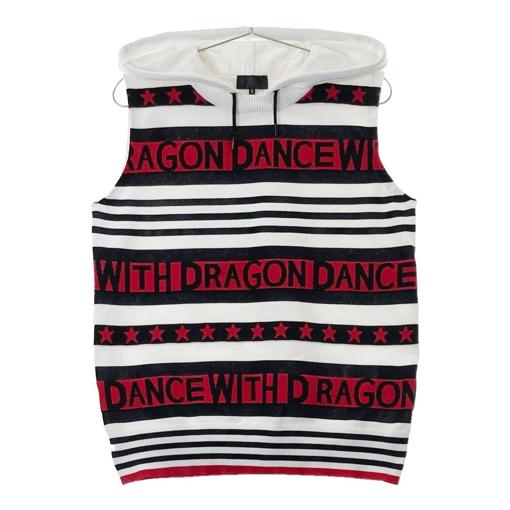 サイズ：3 DANCE WITH DRAGON ダンスウィズドラゴン フード付き ニットベスト チビドラ ボーダー柄 ホワイト系 [240101739795] ゴルフウェア レディース ストスト