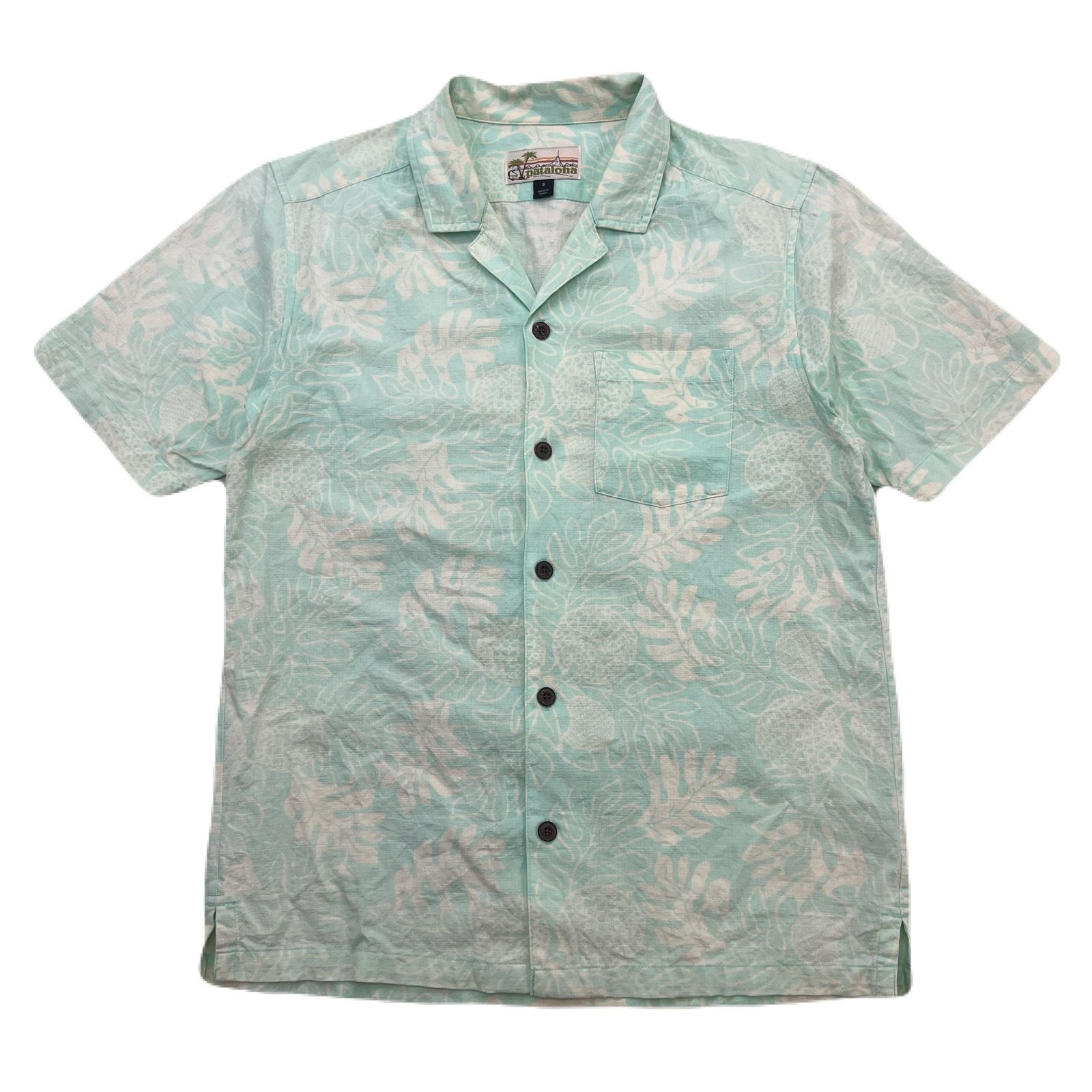 Patagonia pataloha パタゴニア アロハシャツ 半袖 メンズ S ミント色 ボタニカル 総柄 オーガニックコットン100％ リゾート 夏 爽やか 7,285円