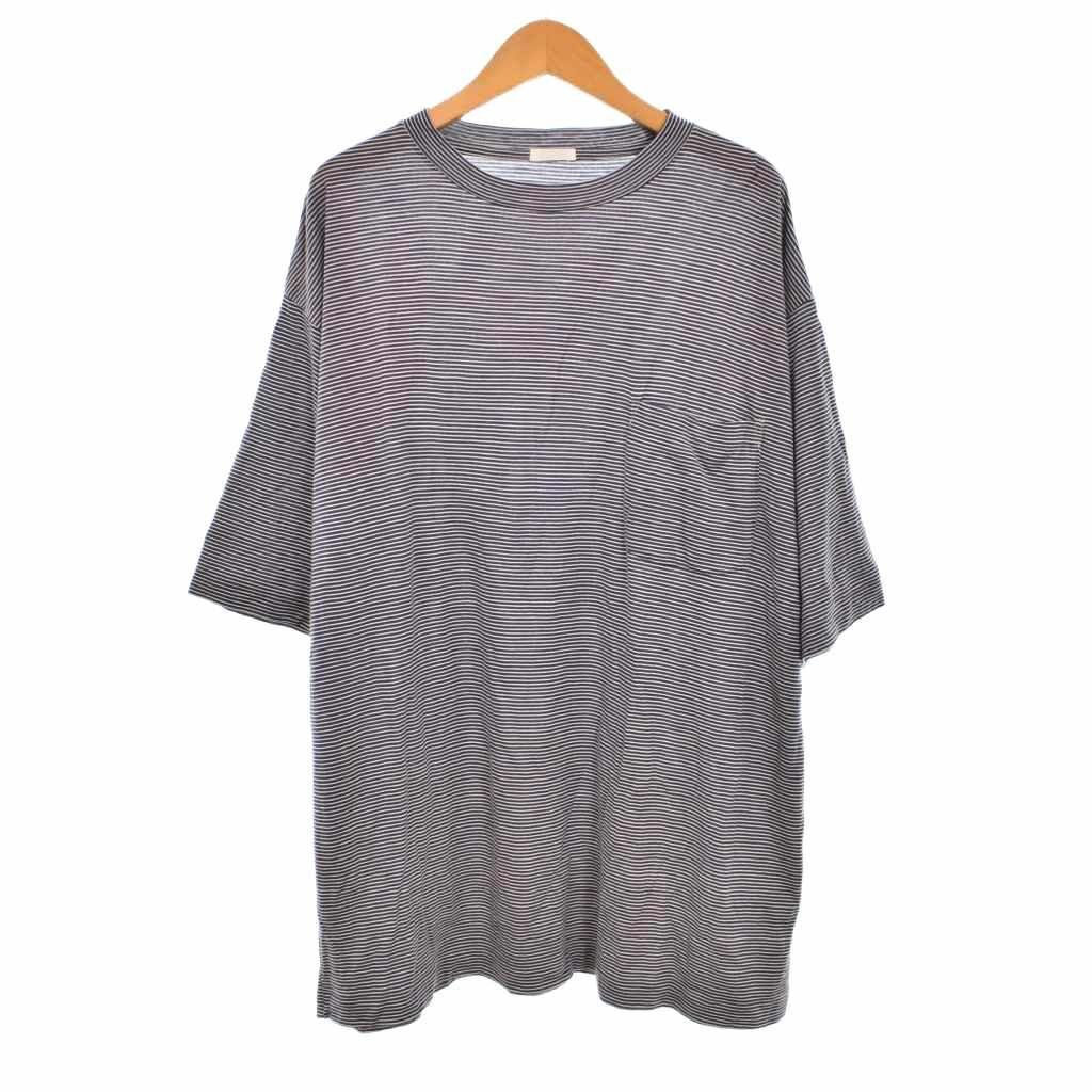 コモリ COMOLI 21SS ウール天竺 半袖 クルー Tシャツ ボーダー 3 紺 ネイビー T01-05006 20,088円