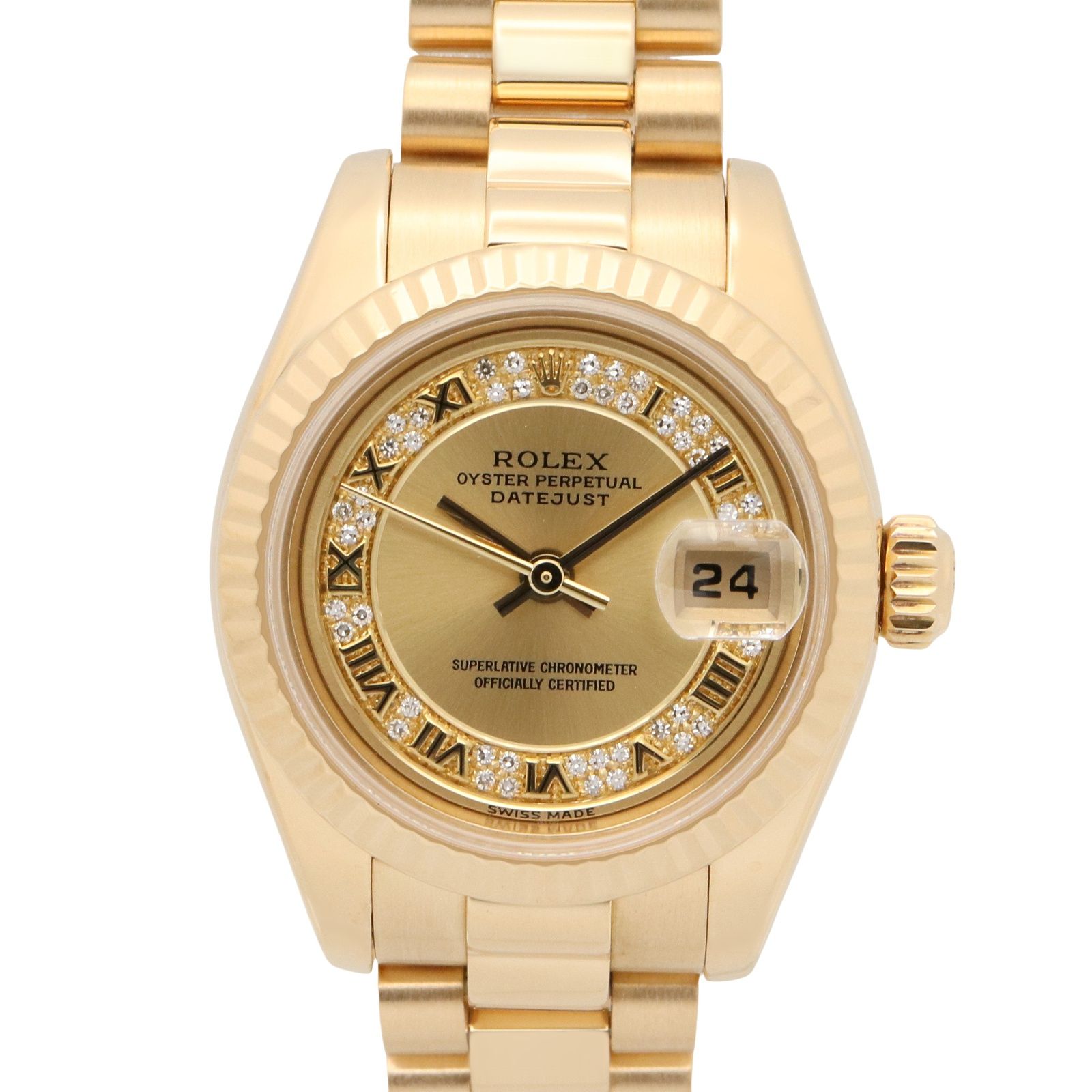 ロレックス ROLEX 腕時計 デイトジャスト ミリヤードダイヤ Y番 179178MR CH/MR/RO K18(イエローゴールド) デイトジャスト ミリヤードダイヤ Y番 レディース Used A