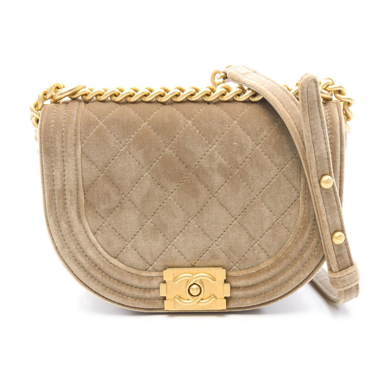 シャネル CHANEL ショルダーバッグ ボーイシャネル スモール AS3350 ベージュ ファブリック ボーイシャネル ラウンドフラップ スモール チェーンショルダー レディース