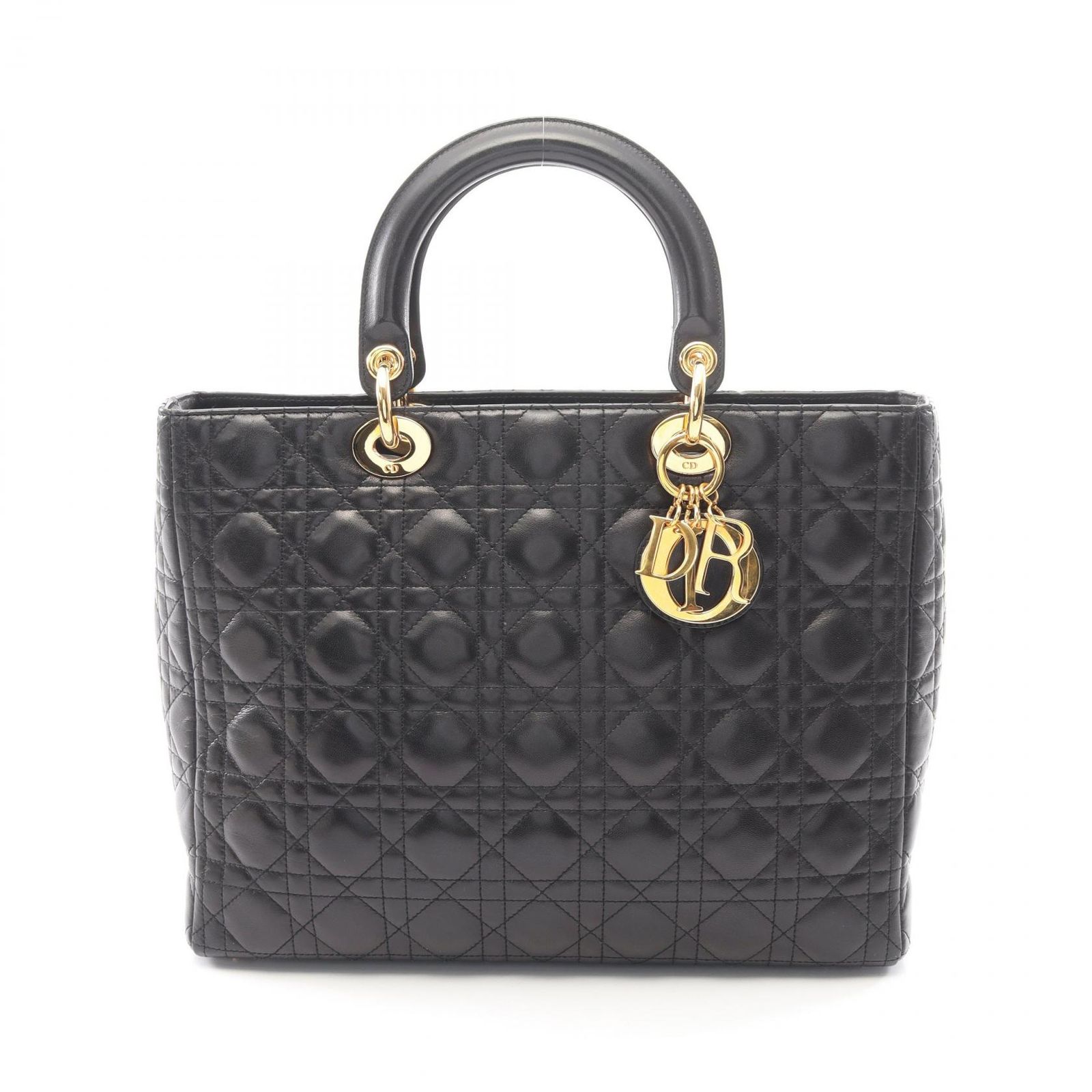 ディオール Dior ハンドバッグ レディディオール ラージ カナージュ ブラック レザー レディディオール カナージュ 2wayトート ラージ レディース Used B