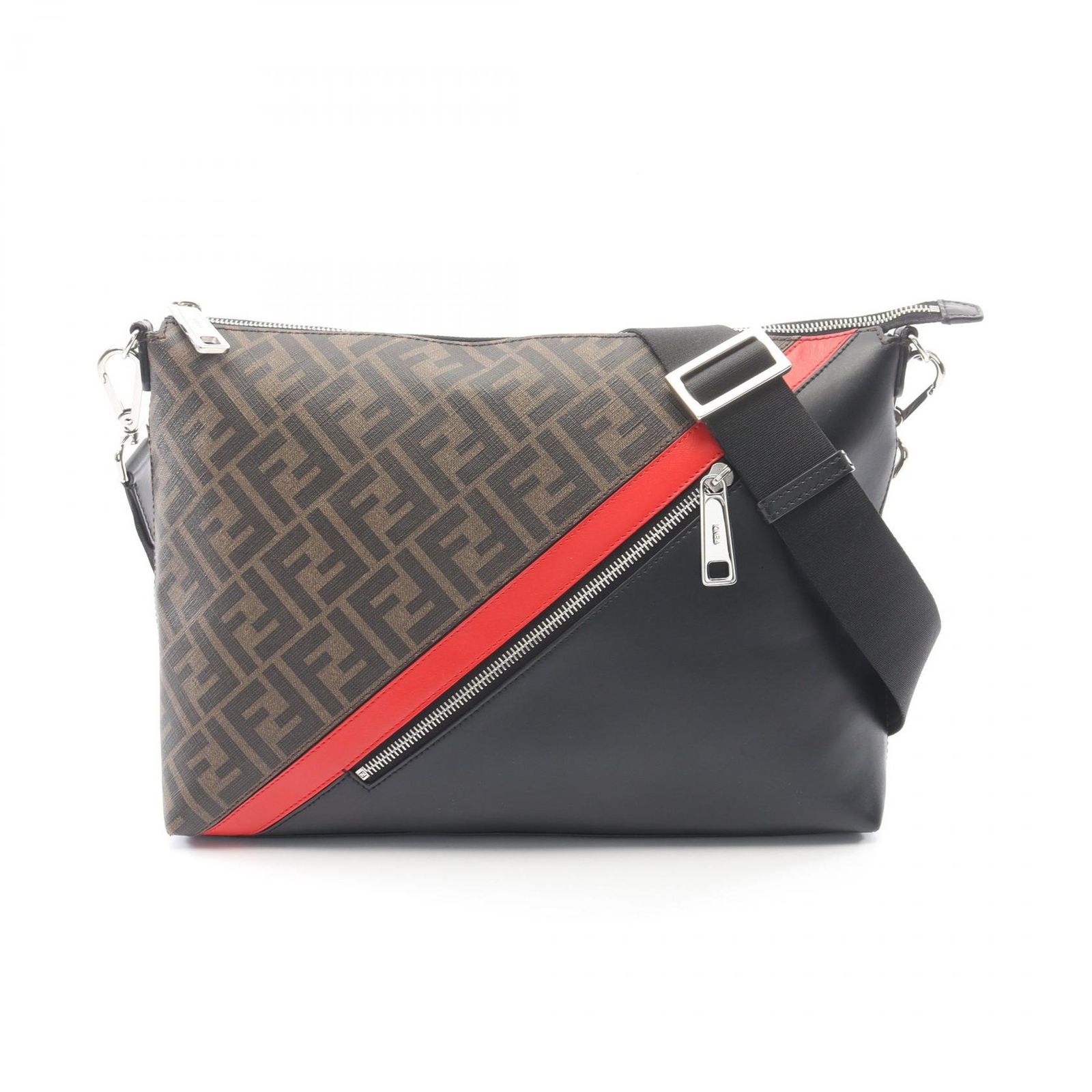 フェンディ FENDI ショルダーバッグ ズッカ 7VA470 ブラック/レッド PVCコーティングキャンバス レザー ダイアゴナル メッセンジャーバッグ メンズ Used B