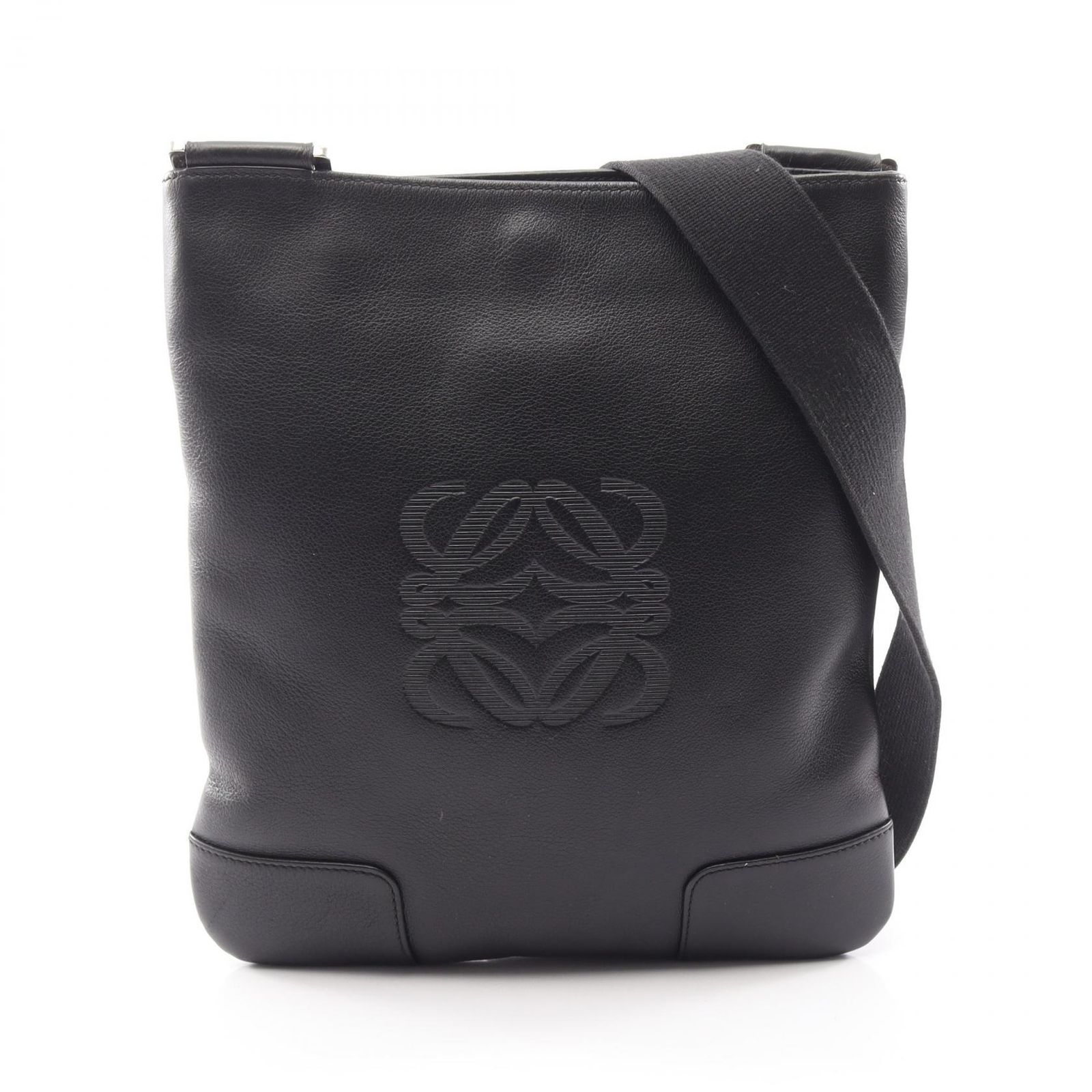 ロエベ LOEWE ショルダーバッグ アナグラム ブラック レザー アナグラム ショルダーバッグ レディース Used A