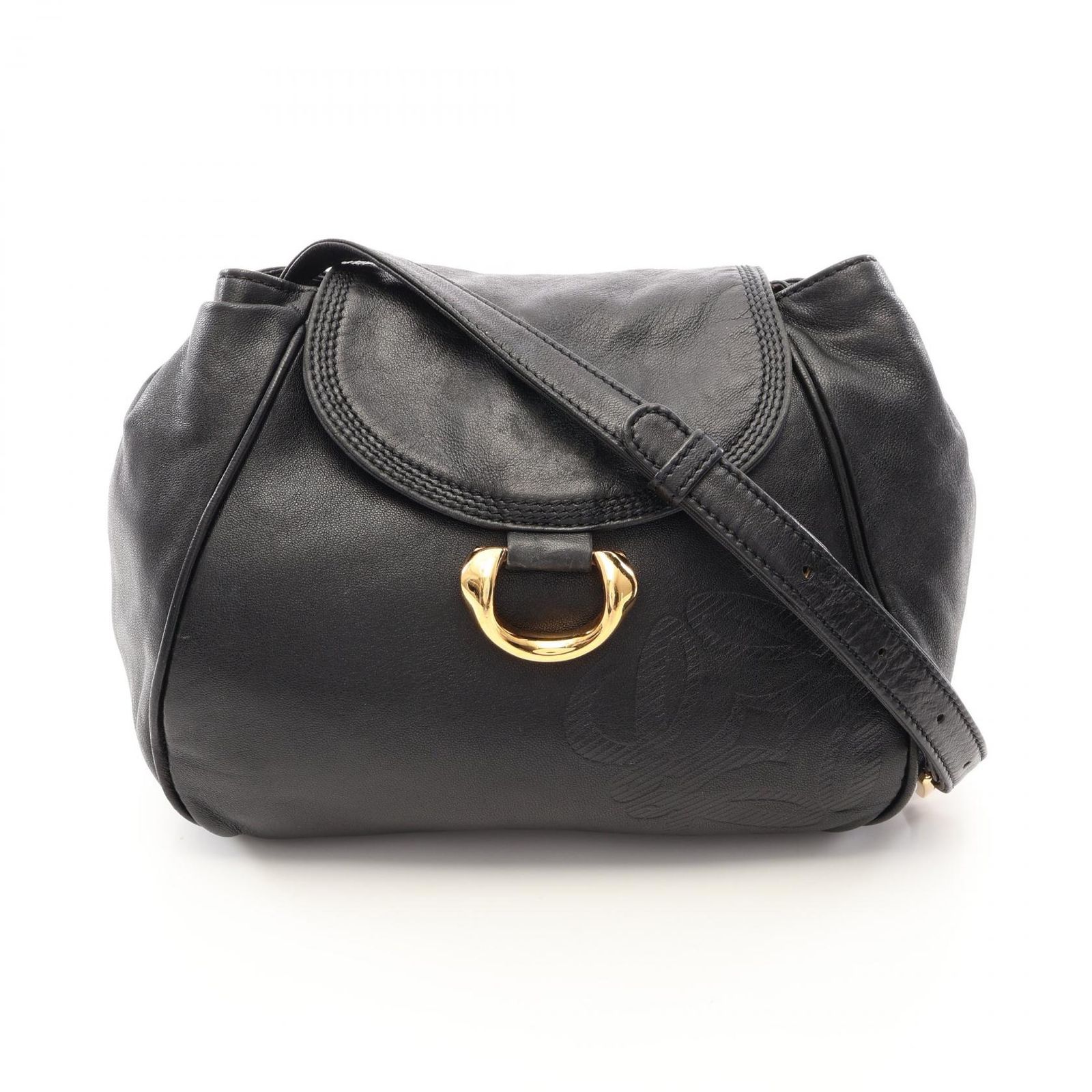 ロエベ LOEWE ショルダーバッグ アナグラム ブラック レザー アナグラム ショルダーバッグ レディース Used B