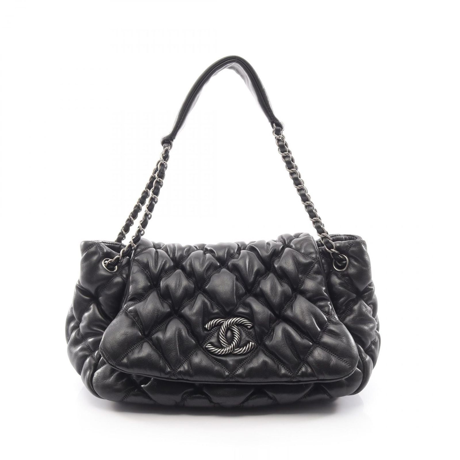 シャネル CHANEL ショルダーバッグ バブルキルト ブラック ラムスキン（羊革） バブルキルト チェーンショルダー レディース Used A