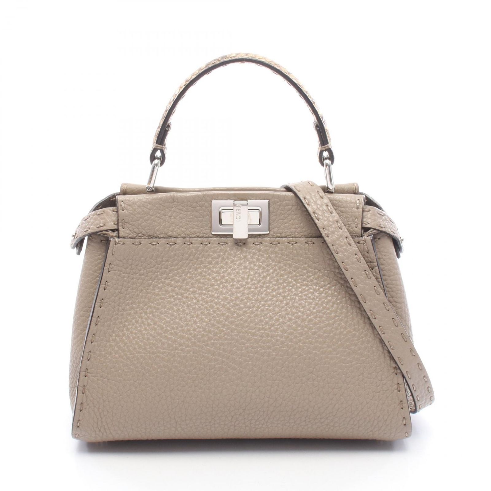 フェンディ FENDI ハンドバッグ ミニピーカブー 2WAY 8BN244 グレージュ レザー エキゾチックレザー セレリア ピーカブー ミニ レディース Used B