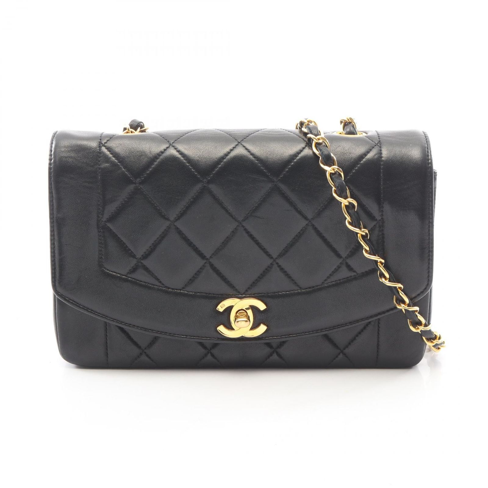 シャネル CHANEL ショルダーバッグ マトラッセ ダイアナフラップ ブラック ラムスキン（羊革） マトラッセ ダイアナ チェーンショルダー レディース Used A