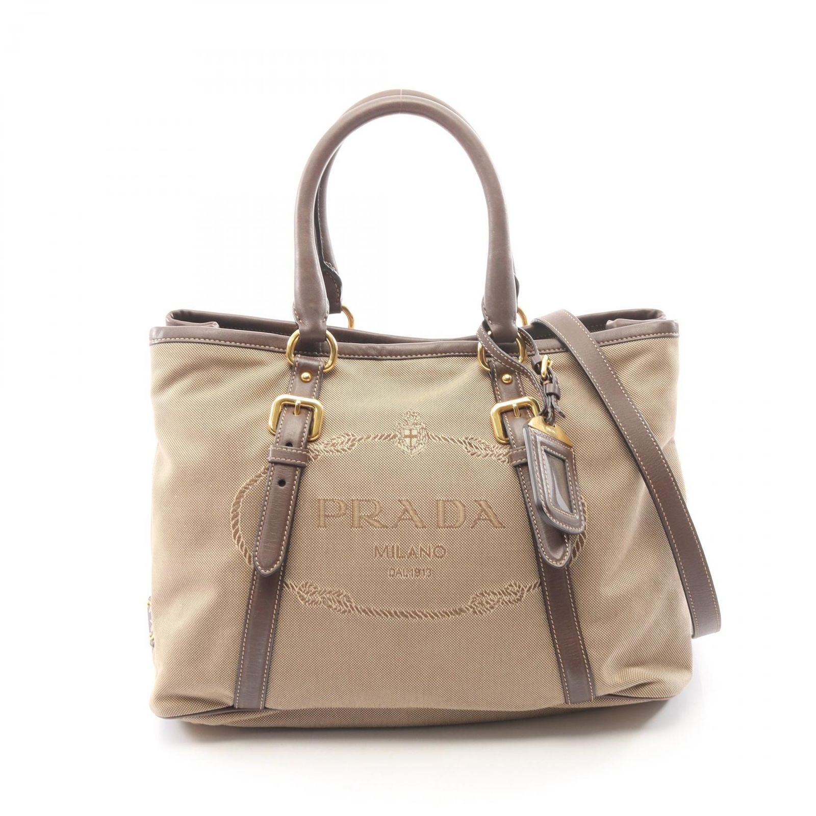 プラダ PRADA ハンドバッグ LOGO JACQUARD ロゴジャガード 2WAY BN2832 ブラウン/ベージュ キャンバス レザー ロゴ ジャガード 2way ハンドバッグ レディース Used B