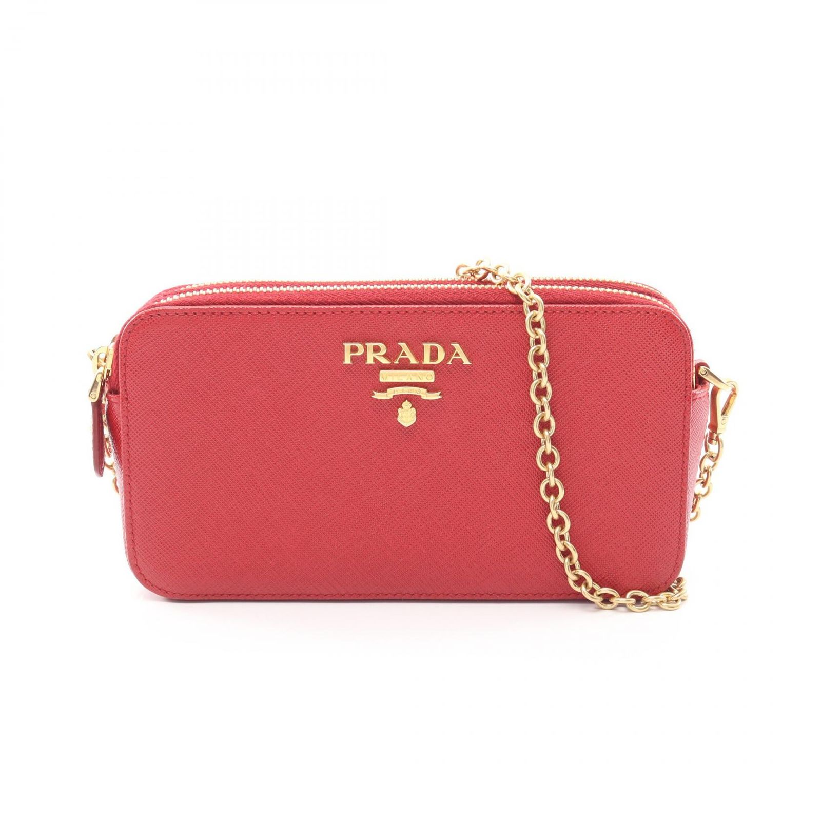 プラダ PRADA ショルダーバッグ SAFFIANO METAL レッド サフィアーノレザー チェーンウォレット レディース Used B