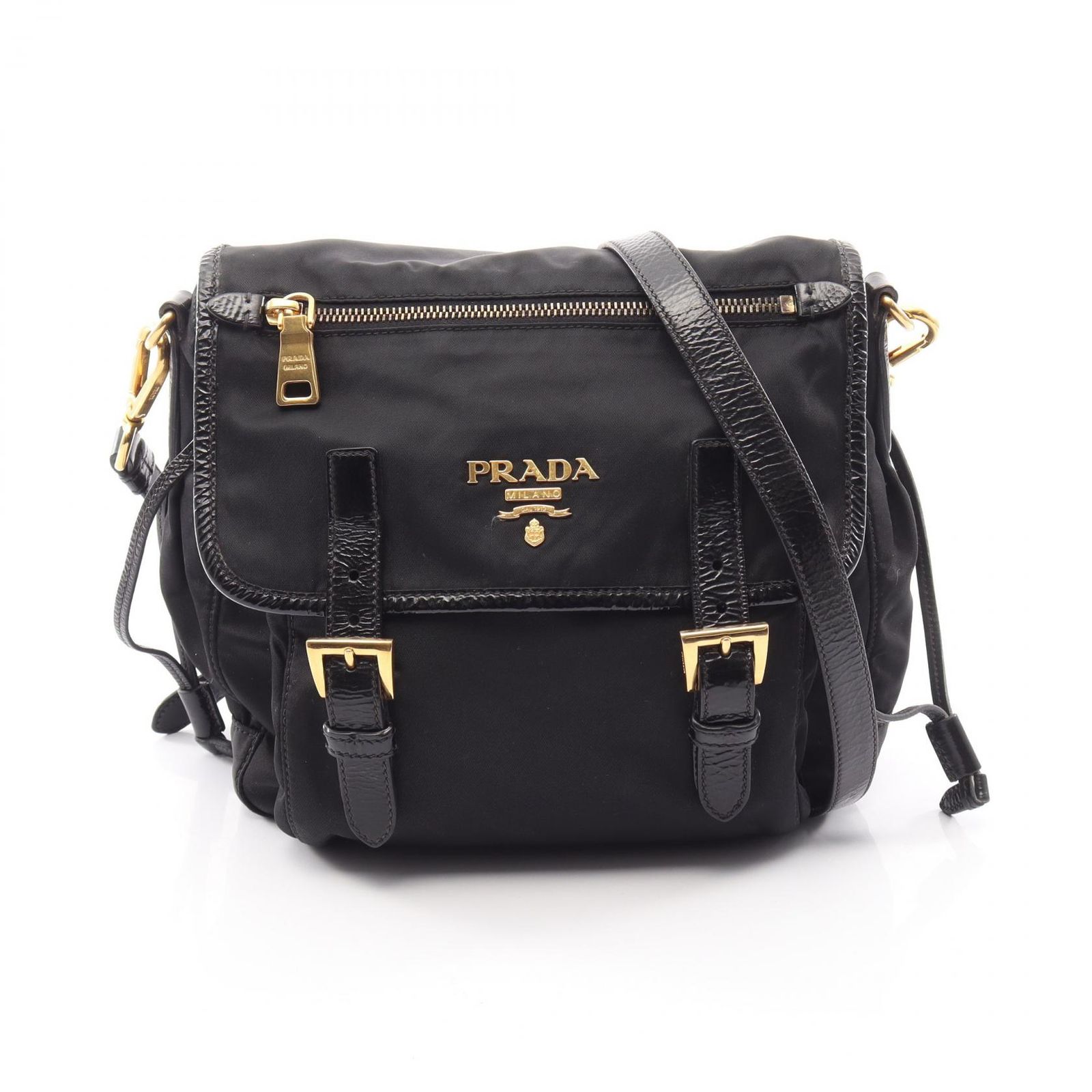 プラダ PRADA ショルダーバッグ ロゴ ブラック ナイロン パテントレザー ショルダーバッグ レディース Used A 44,880円