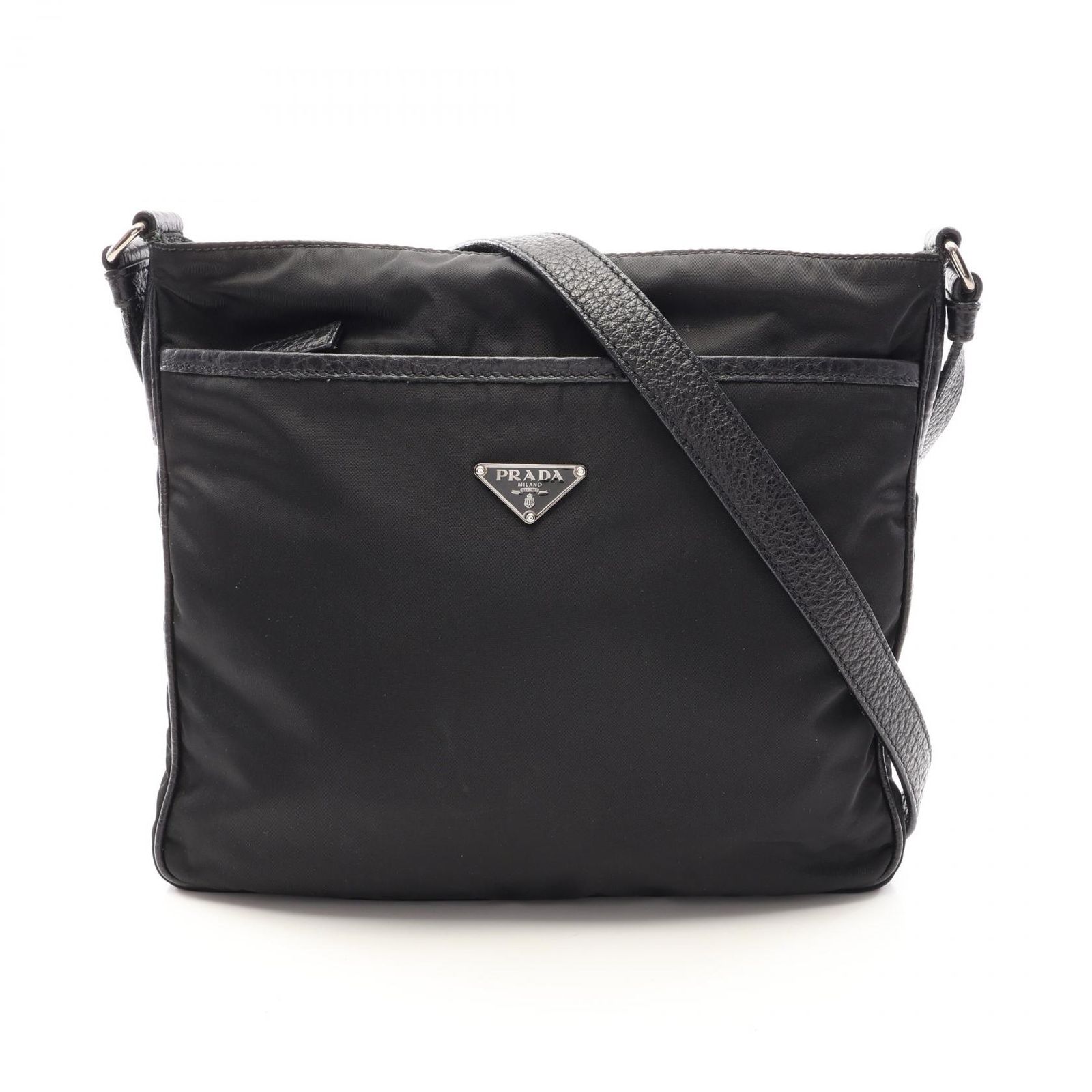 プラダ PRADA ショルダーバッグ 三角プレート ブラック ナイロン レザー トライアングルロゴ ショルダーバッグ レディース Used A