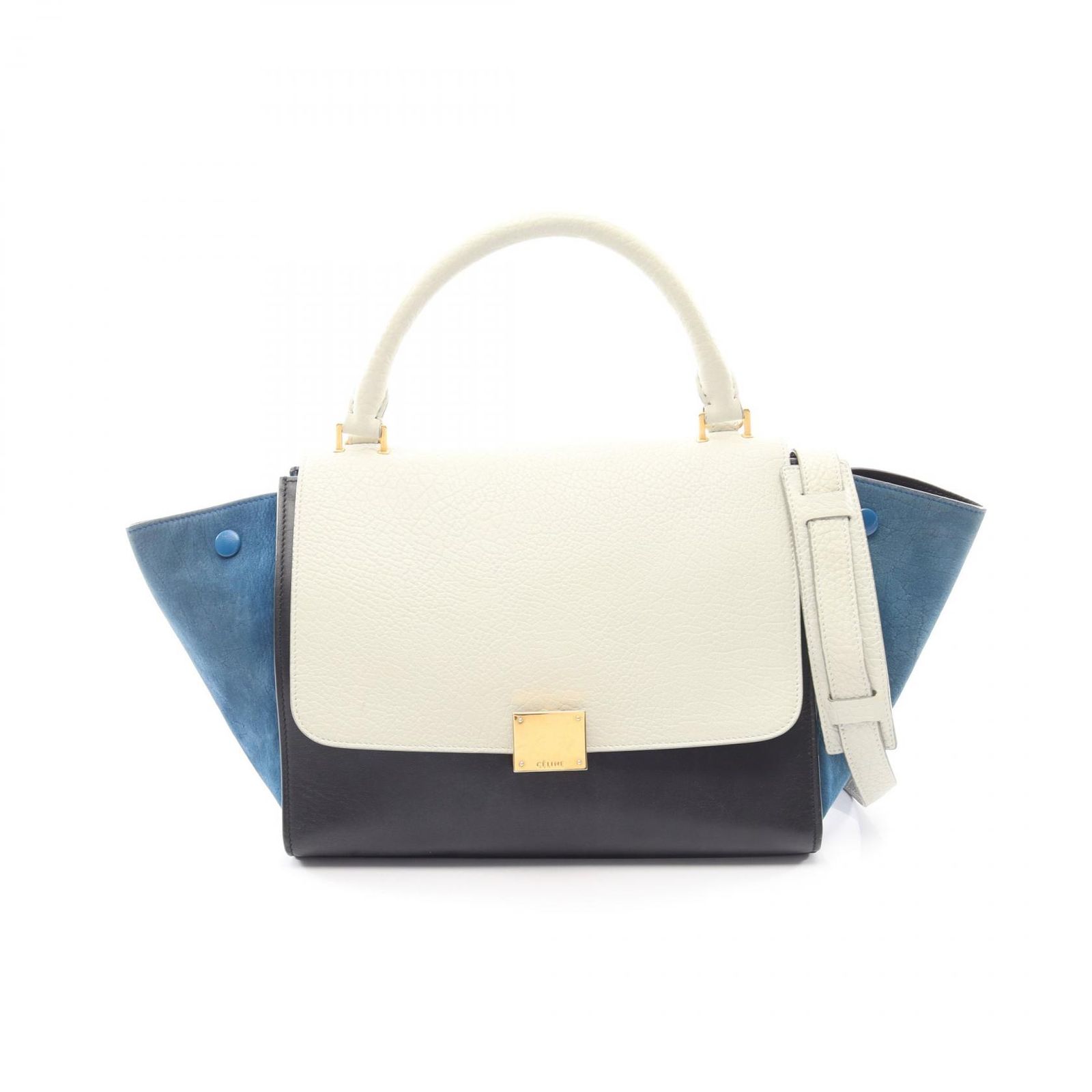 セリーヌ CELINE ハンドバッグ トラペーズ スモール 2WAY ライトグレー/ブラック/ブルー レザー スウェード トラペーズ スモール レディース Used B