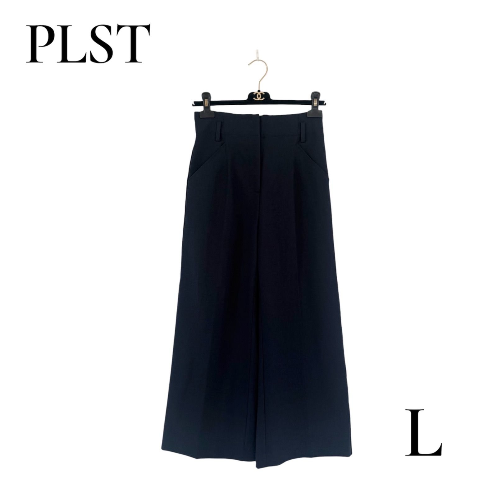 美品 PLST プラステ リネン混 ハイウエスト センターライン ワイド